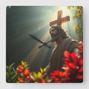 Jesus in der Gartenmauer-Uhr Quadratische Wanduhr