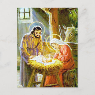 Jesus in der Krippe Weihnachtsgeschichte Feiertagspostkarte