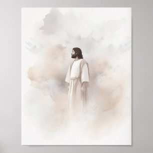 Jesus in der Wolken Wasserfarben Kunst drucken Poster