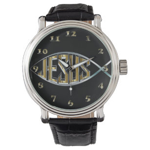 Jesus in einem Fischsymbol Armbanduhr