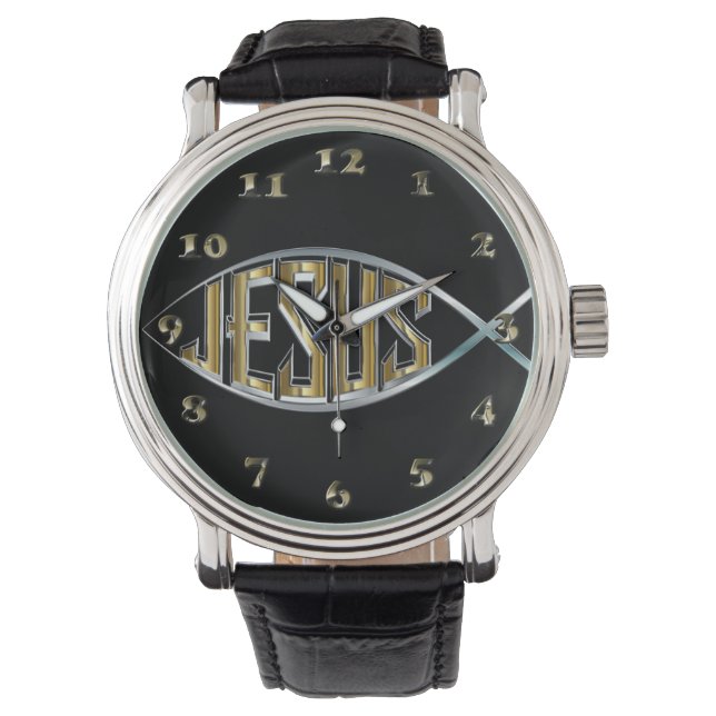 Jesus in einem Fischsymbol Armbanduhr (Vorderseite)