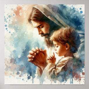 Jesus in Gebet Wasserfarbe Poster