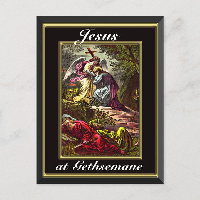 Jesus in gethsemane Schwarz und Gold Rahmen Postkarte (Vorderseite)