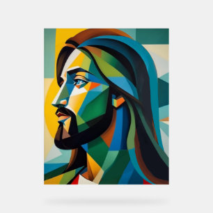 Jesus in grünem Kubismus 6 Acrylschild