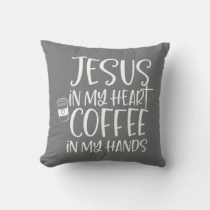 Jesus in meinem Herzkaffee in den Händen Kissen