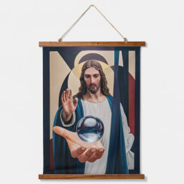 Jesus in neokubistischer Elegance Modernes Abstrak Wandteppich Mit Holzrahmen