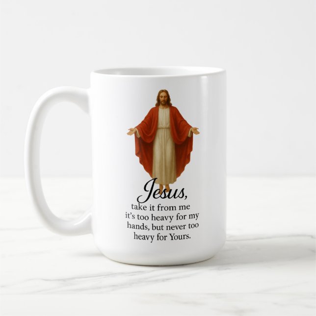 Jesus in Rot und Weiß Kaffeetasse (Links)