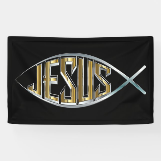 Jesus innerhalb eines Fisch-Symbols Banner (Horizontal)