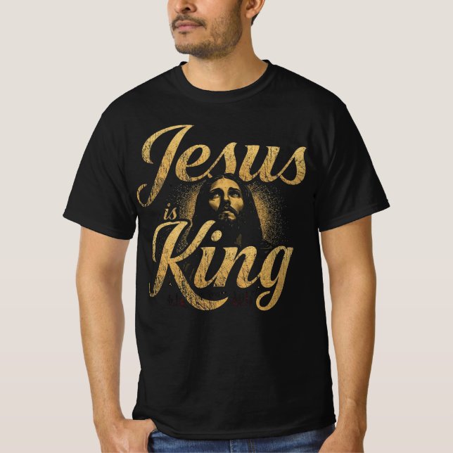 Jesus Is King Bold Gold Christian Typography T-Shirt (Vorderseite)
