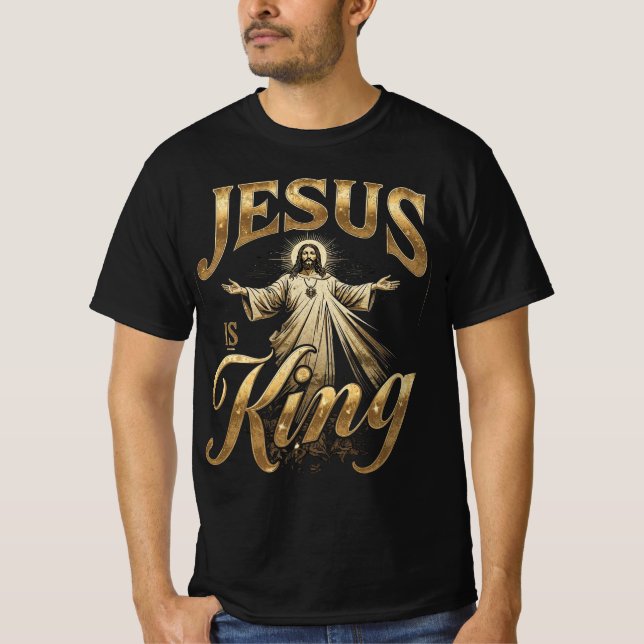 Jesus Is King Elegant Gold Script Christian T-Shirt (Vorderseite)