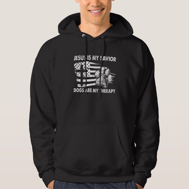 Jesus Is My Savior Dogs Are My Therapy Cross USA F Hoodie (Vorderseite)