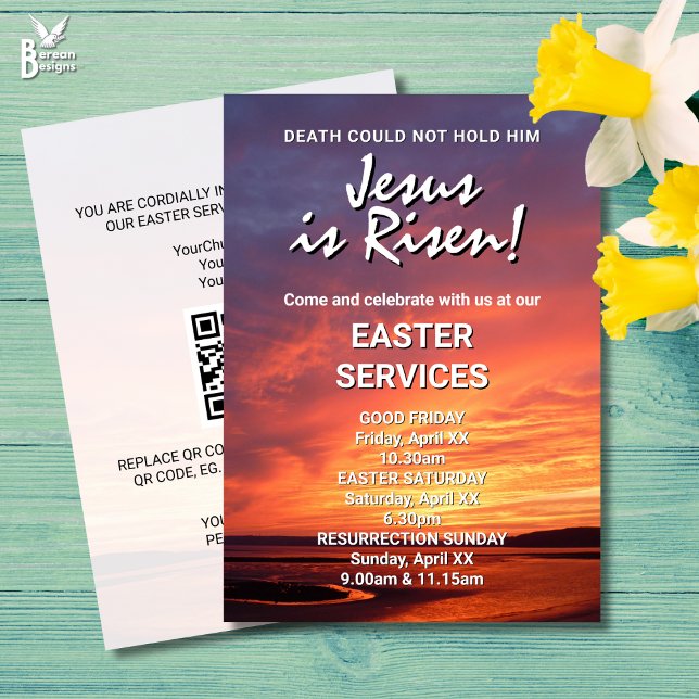 JESUS IS RISEN Custom CHURCH SERVICES Easter Einladung (JESUS IS RISEN Easter invitation for church services. All text customizable. Ideal for Christians.)