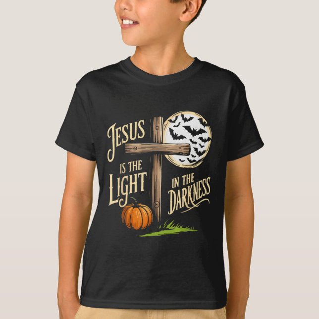 Jesus Is The Light In The Darkness Christian Hallo T-Shirt (Vorderseite)