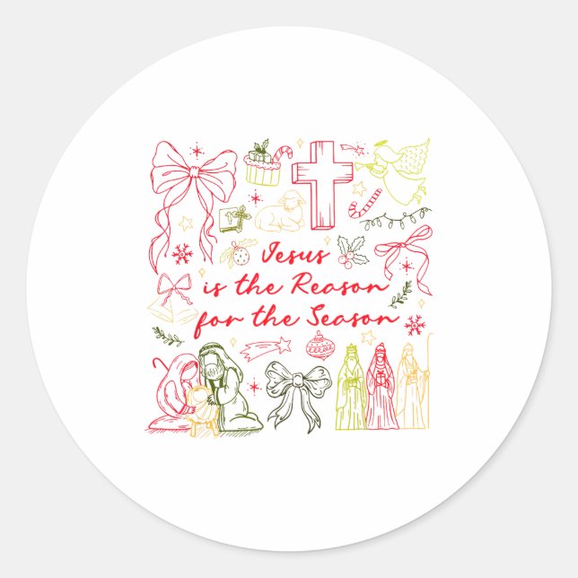 Jesus Is The Reason Christian Cross Coquette Bow C Runder Aufkleber (Vorderseite)
