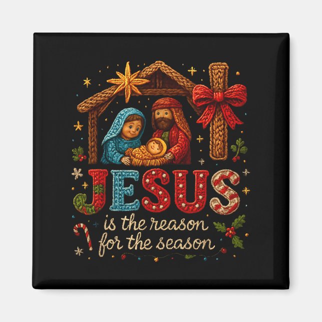 Jesus Is The Reason For Season Yarn Crochet Art De Magnet (Vorne)
