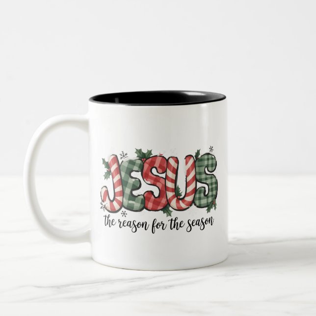 Jesus Is The Reason For The Season Christmas Faith Zweifarbige Tasse (Links)