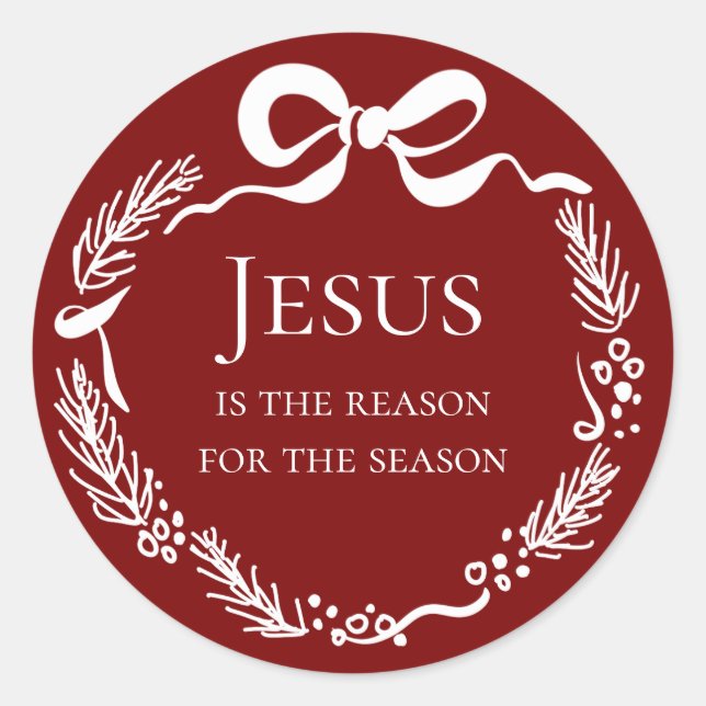 Jesus is the Reason | Hand Drawn Bow Red Christmas Runder Aufkleber (Vorderseite)