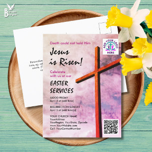 JESUS IST AUFERSTANDEN Logo QR-Code Gottesdienste Einladungspostkarte