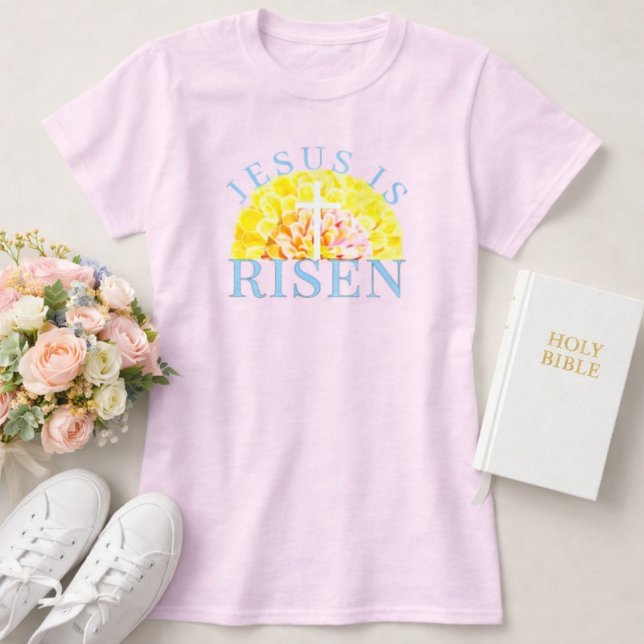 Jesus ist auferstanden Ostern Christliches florale T-Shirt (Jesus is Risen Spring Floral Cross Shirt)