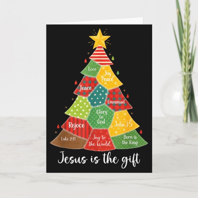 Jesus ist das Geschenk Weihnachtsbaum Patchwork Sc Karte (Vorderseite)