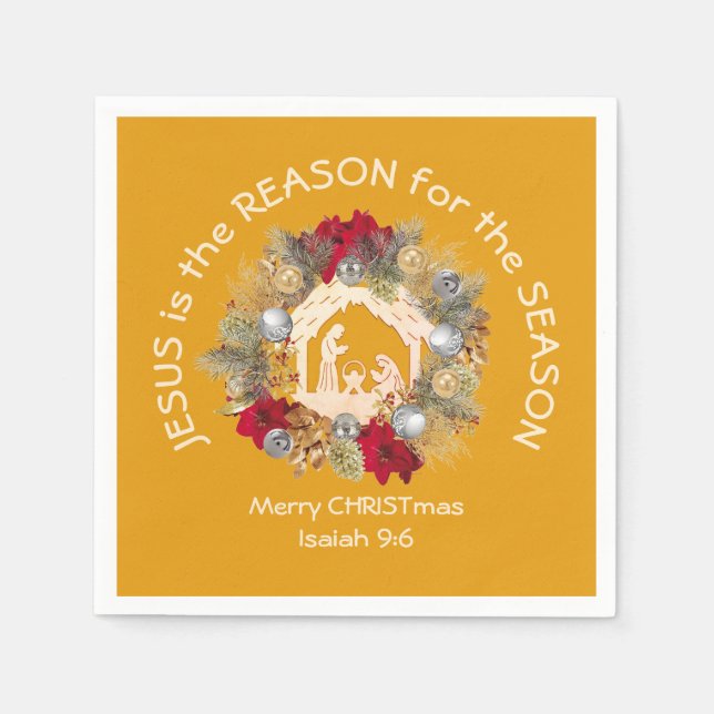 JESUS IST DAS GRÜNDE FÜR DAS Yellow Christmas Pape Serviette (Vorderseite)
