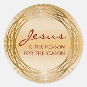 Jesus ist der Grund Elegante Gold Rote Weihnachten Runder Aufkleber