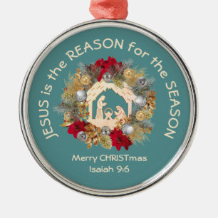 JESUS IST DER GRUND FÜR blaues Weihnachten Ornament Aus Metall