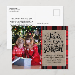 Jesus ist der Grund für die Saison Buffalo Plaid H Feiertagspostkarte