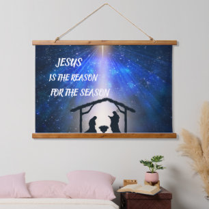 Jesus ist der Grund für die Weihnachtsgeschichte H Wandteppich Mit Holzrahmen