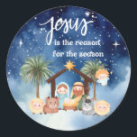 Jesus ist der Grund, warum Nativticker Runder Aufkleber<br><div class="desc">Jesus ist der Grund für die Saison Krippe Aufkleber für Grußkarten,  Geschenkverpackungen oder Gunst Dekorationen.</div>