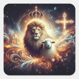 Jesus ist der Löwe und das Lamm Quadratischer Aufkleber
