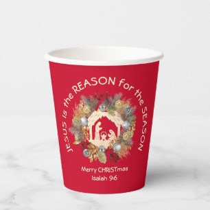 JESUS IST DIE GRÜNDE FÜR DIE Weihnachtskrippe Rot Pappbecher