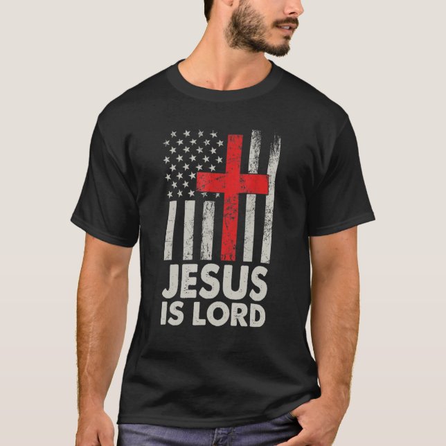 Jesus ist die lordamerikanische Flagge Christlich  T-Shirt (Vorderseite)