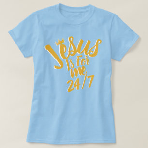 Jesus ist für mich 24/7 Goldkrone Blau Christlich T-Shirt