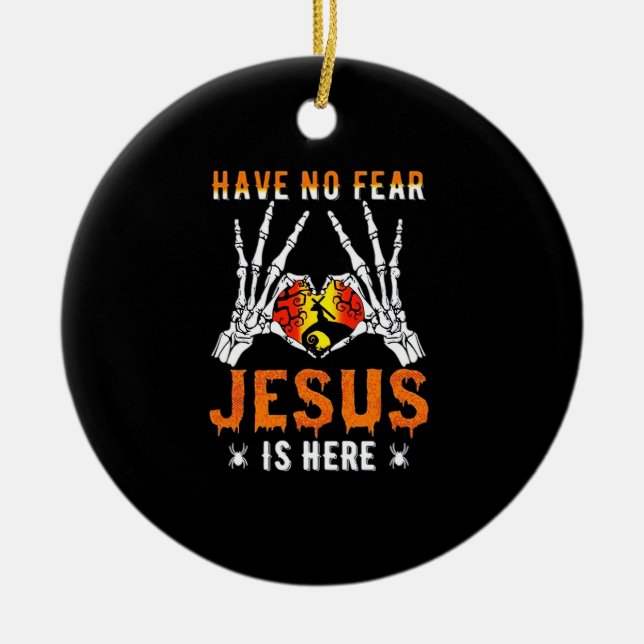 Jesus ist Herz-Skelett-Hand Keramik Ornament (Vorne)