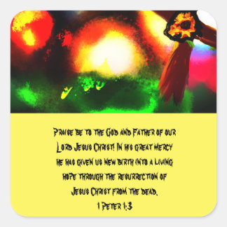 Jesus ist hier Holzkastenschild, quadratischer Pap Quadratischer Aufkleber