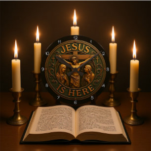 Jesus ist hier religiös runde wanduhr