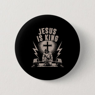 Jesus ist König Barbell Cross Funny Christlich Wor Button
