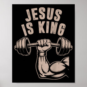 Jesus ist König Barbell Kreuz Lustiger Christliche Poster