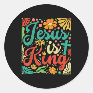 Jesus ist König Boho Blumen Vintage Christlich Gog Runder Aufkleber