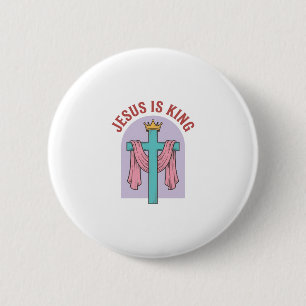 Jesus ist König Kreuz Krone Vintage Christliches T Button