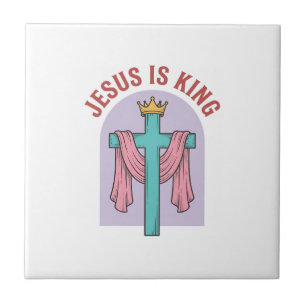 Jesus ist König Kreuz Krone Vintage Christliches T Fliese