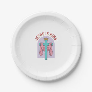 Jesus ist König Kreuz Krone Vintage Christliches T Pappteller