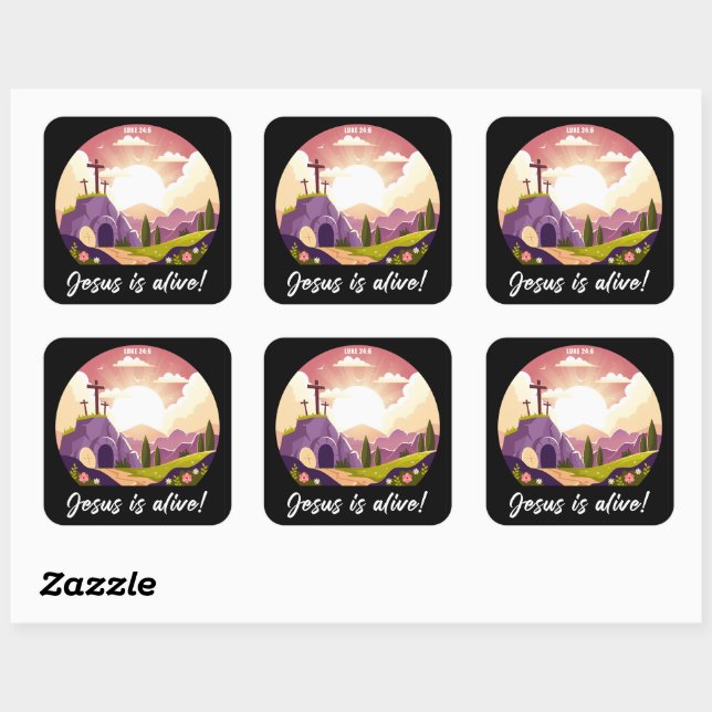 Jesus ist lebendig - Christliches Osterkreuz Quadratischer Aufkleber (Blatt)