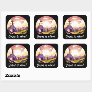 Jesus ist lebendig - Christliches Osterkreuz Quadratischer Aufkleber