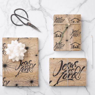 Jesus ist Lord Christmas Christlich Nativod Wood Geschenkpapier Set