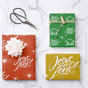 Jesus ist Lord Christmas Christlich Retro 70er Col Geschenkpapier Set