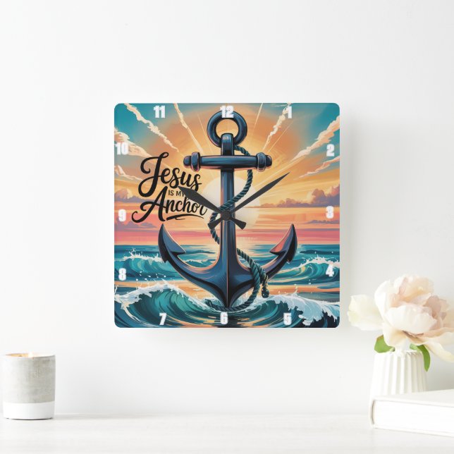 Jesus ist mein Anchor Waves Sunset Quadratische Wanduhr (Zuhause)