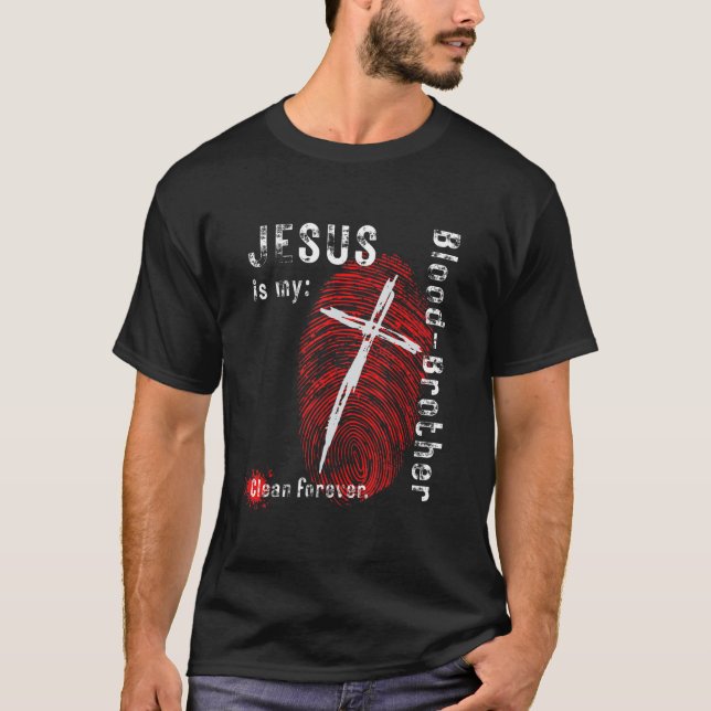 Jesus ist mein Blut-Bruder-Kreuz Fingerabdruck-Des T-Shirt (Vorderseite)