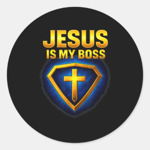 Jesus ist mein Chef Christliches Schild Superheld Runder Aufkleber